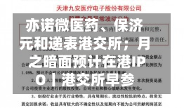 亦诺微医药、保济元和递表港交所；月之暗面预计在港IPO丨港交所早参-第2张图片