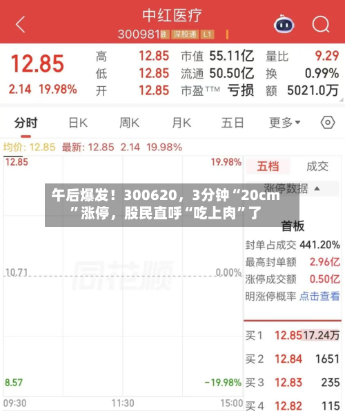 午后爆发！300620，3分钟“20cm”涨停	，股民直呼“吃上肉	”了-第1张图片