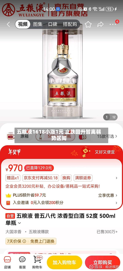 五粮液1618小涨1元 止跌回升暂离弱势区间
