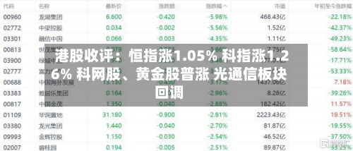 港股收评：恒指涨1.05% 科指涨1.26% 科网股、黄金股普涨 光通信板块回调-第1张图片
