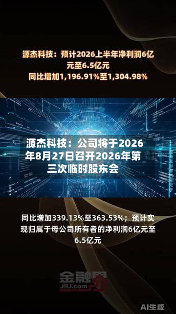 源杰科技：公司将于2026年8月27日召开2026年第三次临时股东会
